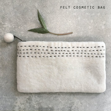 FELT SASHIKO COSMETIC BAG | WHITE