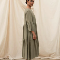 OLIVE WIDE SLEEVE MIDI DRESS DRESS