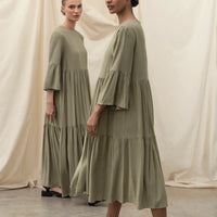 OLIVE WIDE SLEEVE MIDI DRESS DRESS