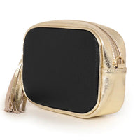 ITALIAN LEATHER TWO TONE CAMERA BAG | GOLD & BLACK