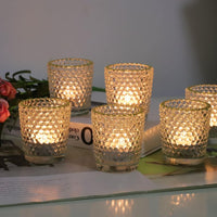 DECORATIVE CLEAR HONEYCOMB GLASS TEALIGHT HOLDER WITH GOLD RIM | BOX OF 12
