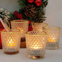 DECORATIVE CLEAR HONEYCOMB GLASS TEALIGHT HOLDER WITH GOLD RIM | BOX OF 12