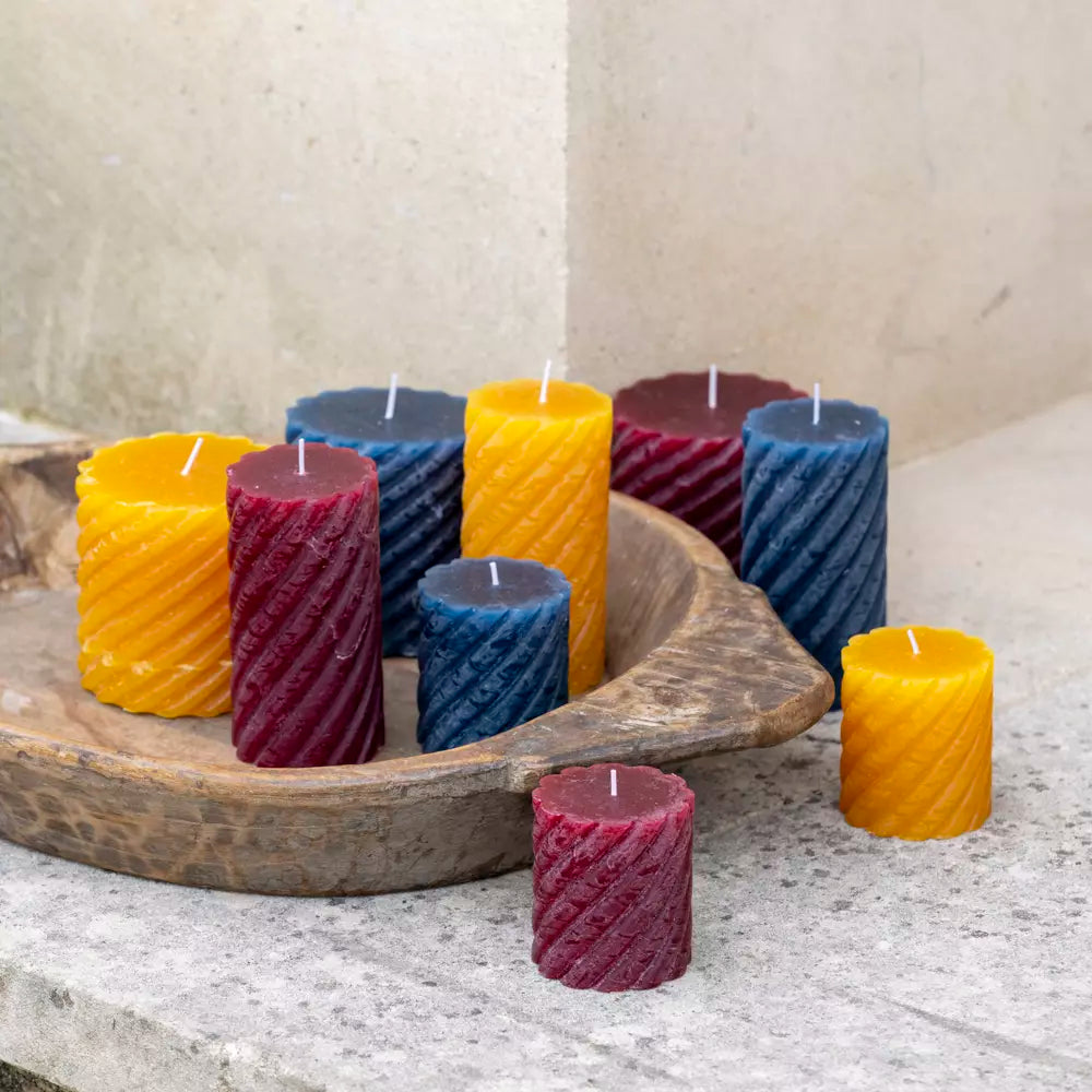 RUSTIC TWISTED PILLAR CANDLE | INKY BLUE