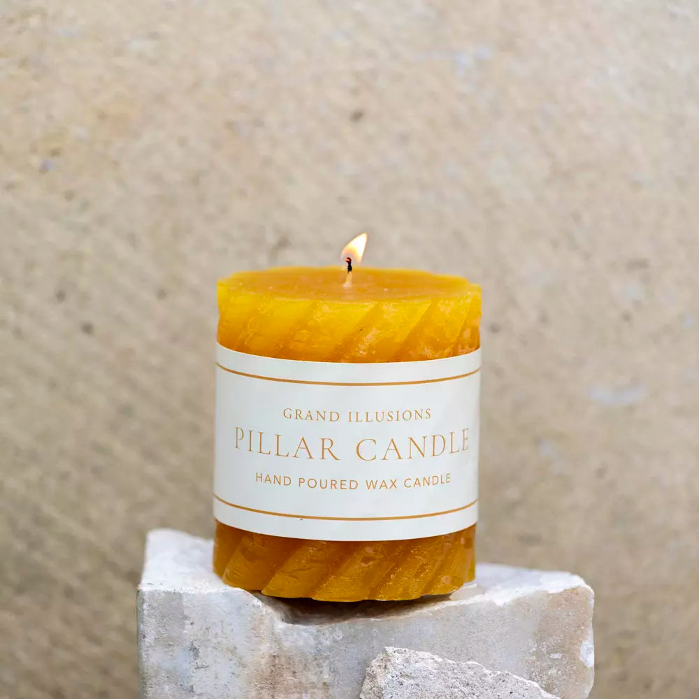 RUSTIC TWISTED PILLAR CANDLE | OCHRE