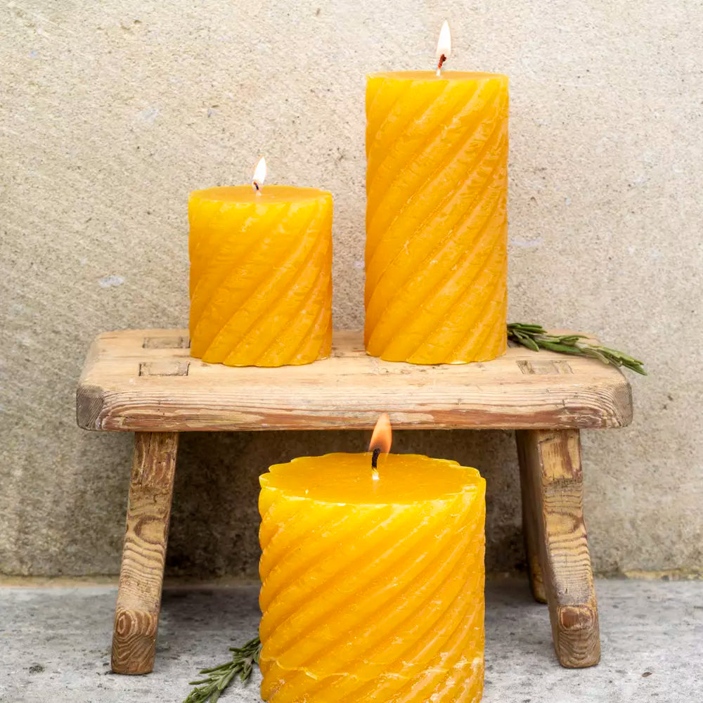 RUSTIC TWISTED PILLAR CANDLE | OCHRE