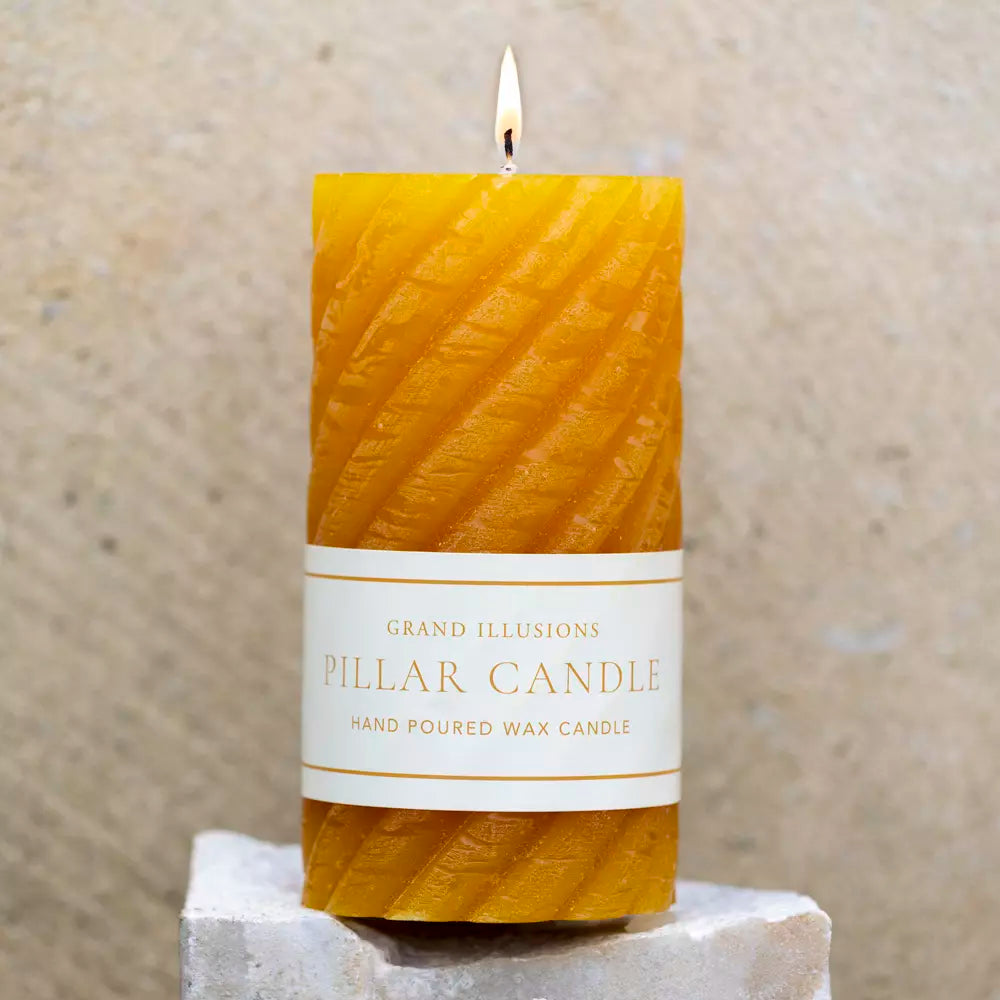 RUSTIC TWISTED PILLAR CANDLE | OCHRE
