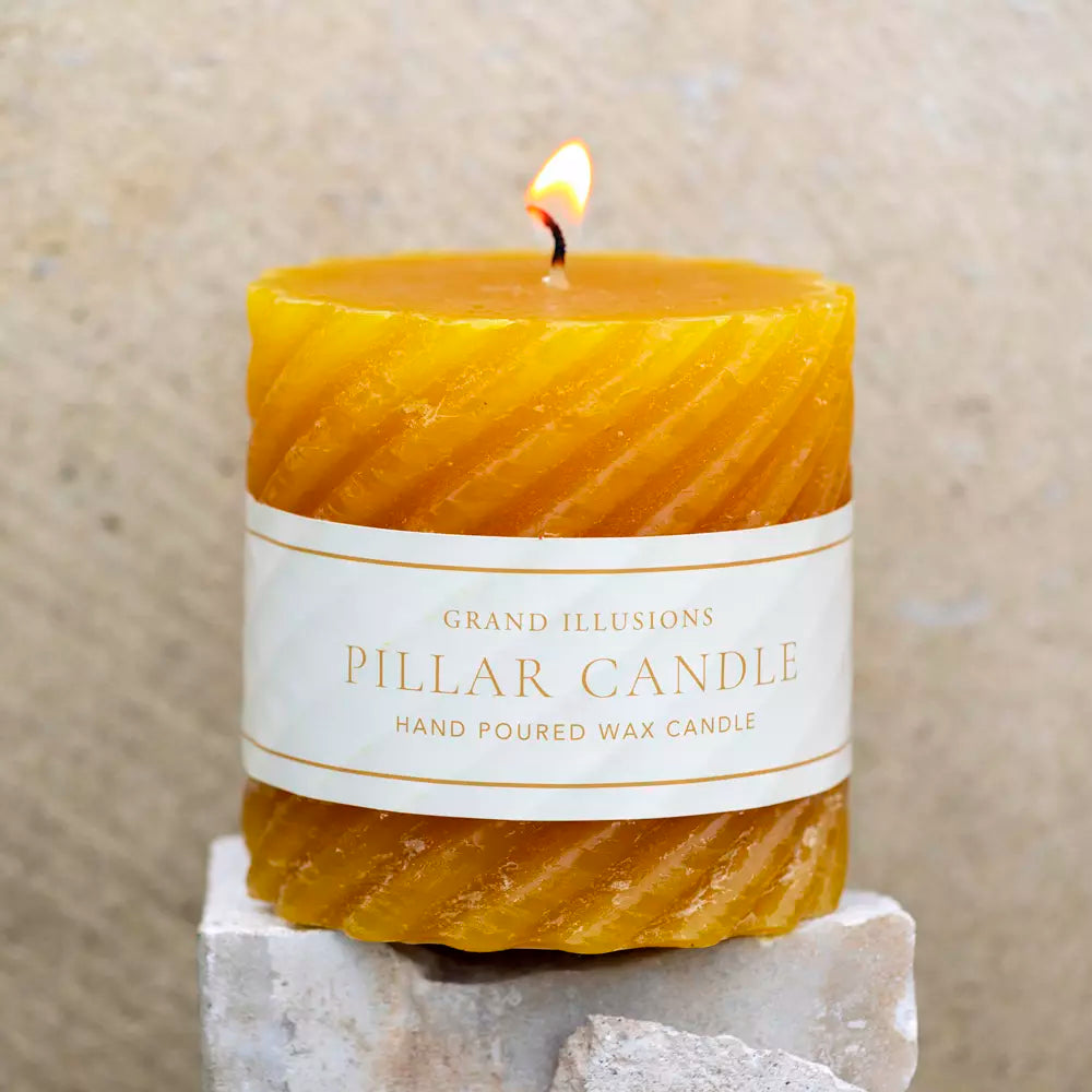 RUSTIC TWISTED PILLAR CANDLE | OCHRE