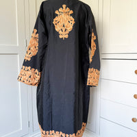 KASHMIRI EMBROIDERED SILK COAT | BLACK