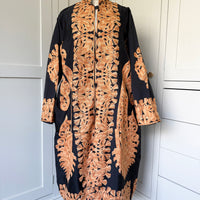 KASHMIRI EMBROIDERED SILK COAT | BLACK