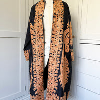 KASHMIRI EMBROIDERED SILK COAT | BLACK