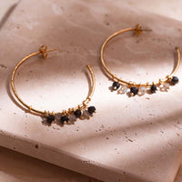 AURORA BLACK ONYX LABRADORITE GOLD EARRINGS