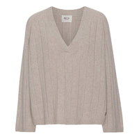 GAIL V-NECK MONGOLIAN CASHMERE SWEATER | SAND MELANGE