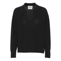 GRETA POLO MONGOLIAN CASHMERE SWEATER | BLACK