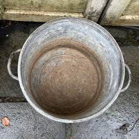 VINTAGE METAL STORAGE BIN WITH TWO HANDLES, LID AND SCOOP