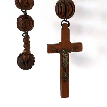VINTAGE FRENCH CARVED WOODEN LOURDES ROSARY