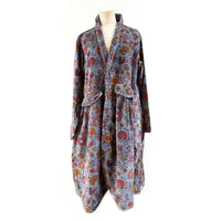 VELVET DUSTER COAT | GREY WITH FLORAL PATTERN