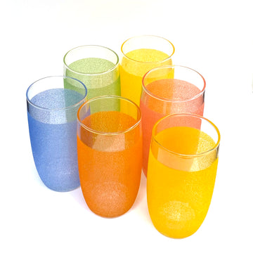 VINTAGE  SET OF 6 HARLEQUIN FROSTED GLASSES
