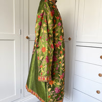 KASHMIRI EMBROIDERED SILK COAT | GREEN