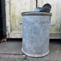VINTAGE METAL STORAGE BIN WITH TWO HANDLES, LID AND SCOOP