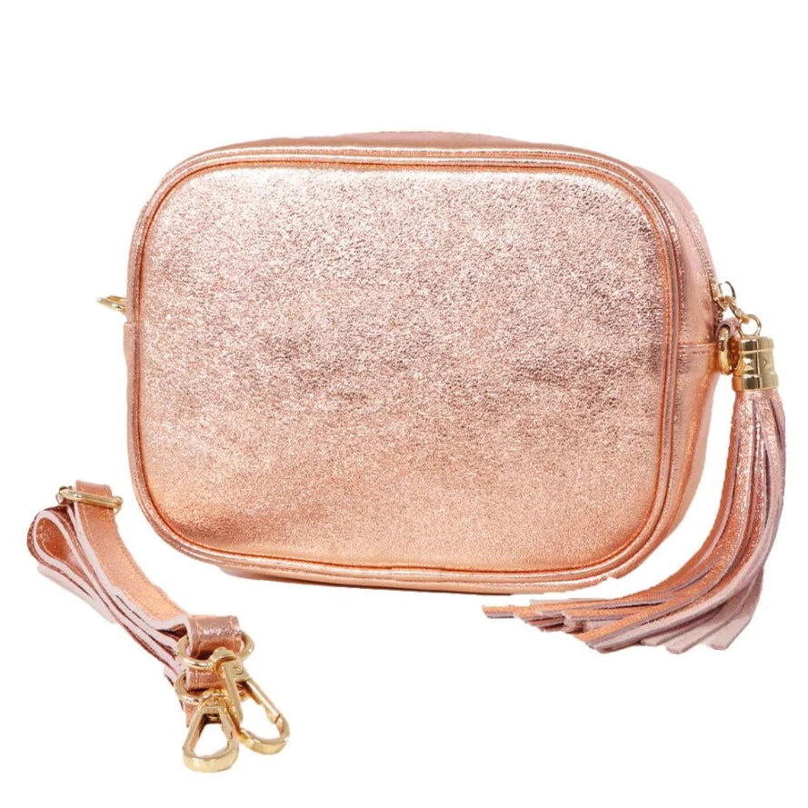 ITALIAN LEATHER CAMERA BAG METALLIC ROSE GOLD – Stuff Co