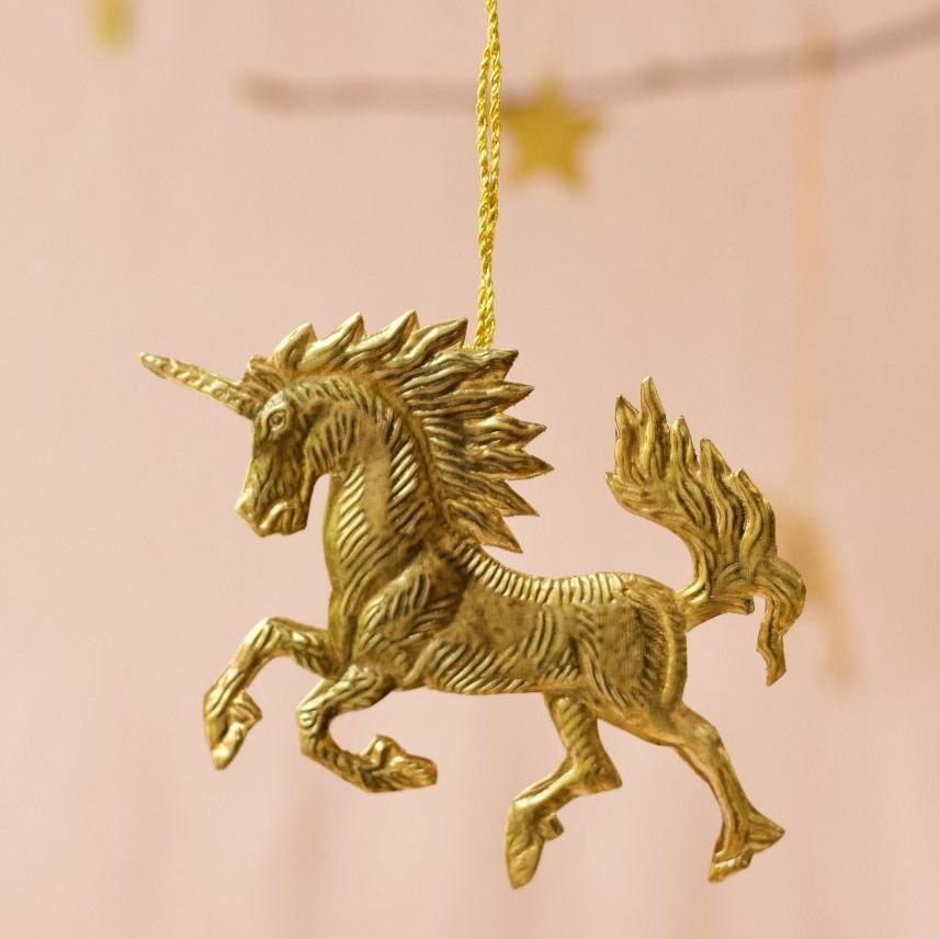 EMBOSSED BRASS UNICORN DECORATION