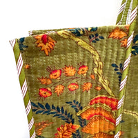 QUILTED VELVET SHOPPER TOTE | GREEN FLORAL