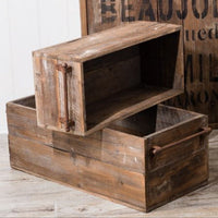 SET OF 2 WOODEN BOXES WITH METAL HANDLES