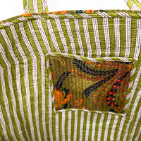 QUILTED VELVET SHOPPER TOTE | GREEN FLORAL