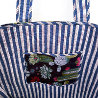 QUILTED VELVET SHOPPER TOTE | NAVY CACTUS