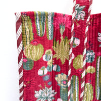 QUILTED VELVET SHOPPER TOTE | RED CACTUS