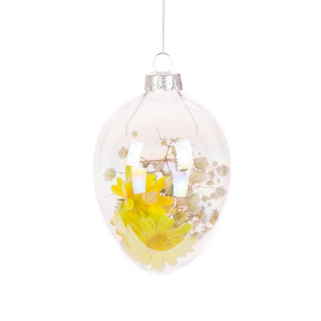 GLASS EGG WITH YELLOW DAISY DECORATION