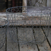 ANTIQUED ZINC ROUND BASKET