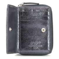 SMALL METALLIC LEATHER LADIES WALLET PURSE | BLACK