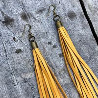 GOLDEN LEATHER TASSEL EARRINGS