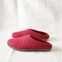 HANDMADE ECO FELT MULE SLIPPERS SUEDE SOLE | POMEGRANATE PINK | UK8 UK7MENS EU41