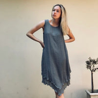 BAMBOO & COTTON POINT & FRILL DRESS | GREY | S|M