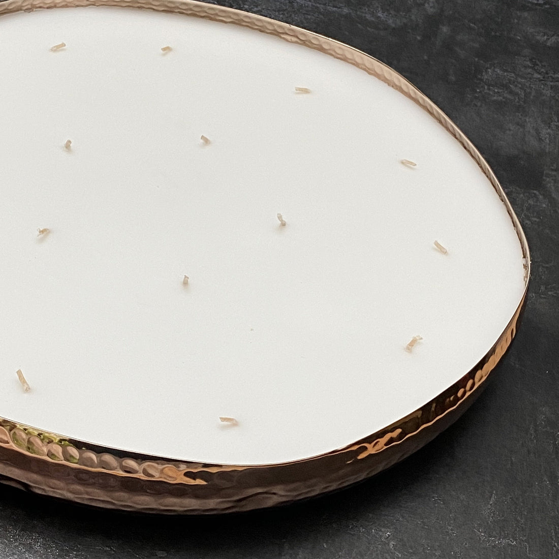 LARGE 16 WICK SCENTED CANDLE IN HAMMERED ROSE GOLD DISH | ORANGE BERGAMOT