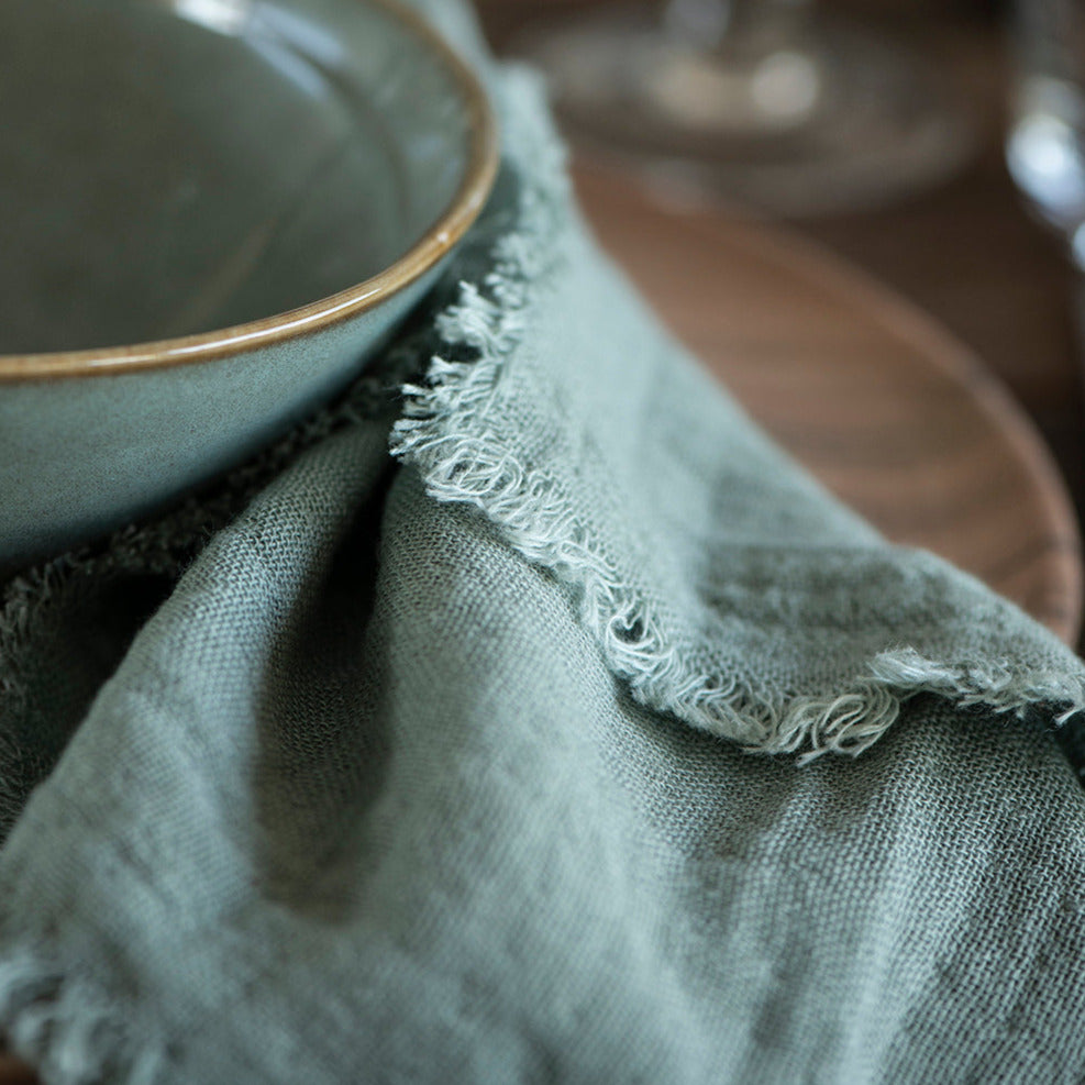 100% COTTON DOUBLE WEAVE NAPKIN WITH FRAYED EDGE | DUSTY CHALK GREEN