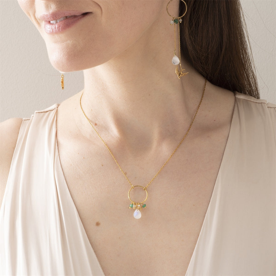 SPARKLES MOONSTONE MIX GOLD NECKLACE