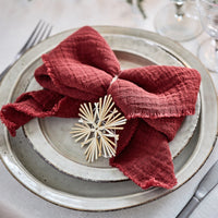 100% COTTON DOUBLE WEAVE NAPKIN WITH FRAYED EDGE | RED