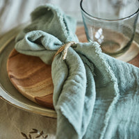 100% COTTON DOUBLE WEAVE NAPKIN WITH FRAYED EDGE | DUSTY CHALK GREEN