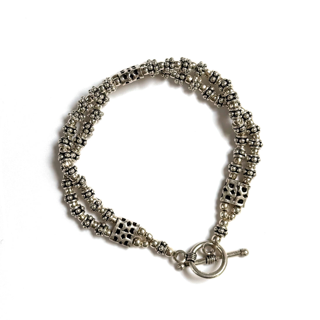 INDIAN SILVER BEADED TWO STRAND BRACELET