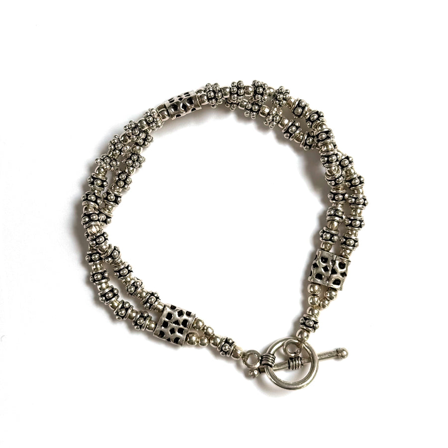 INDIAN SILVER BEADED TWO STRAND BRACELET