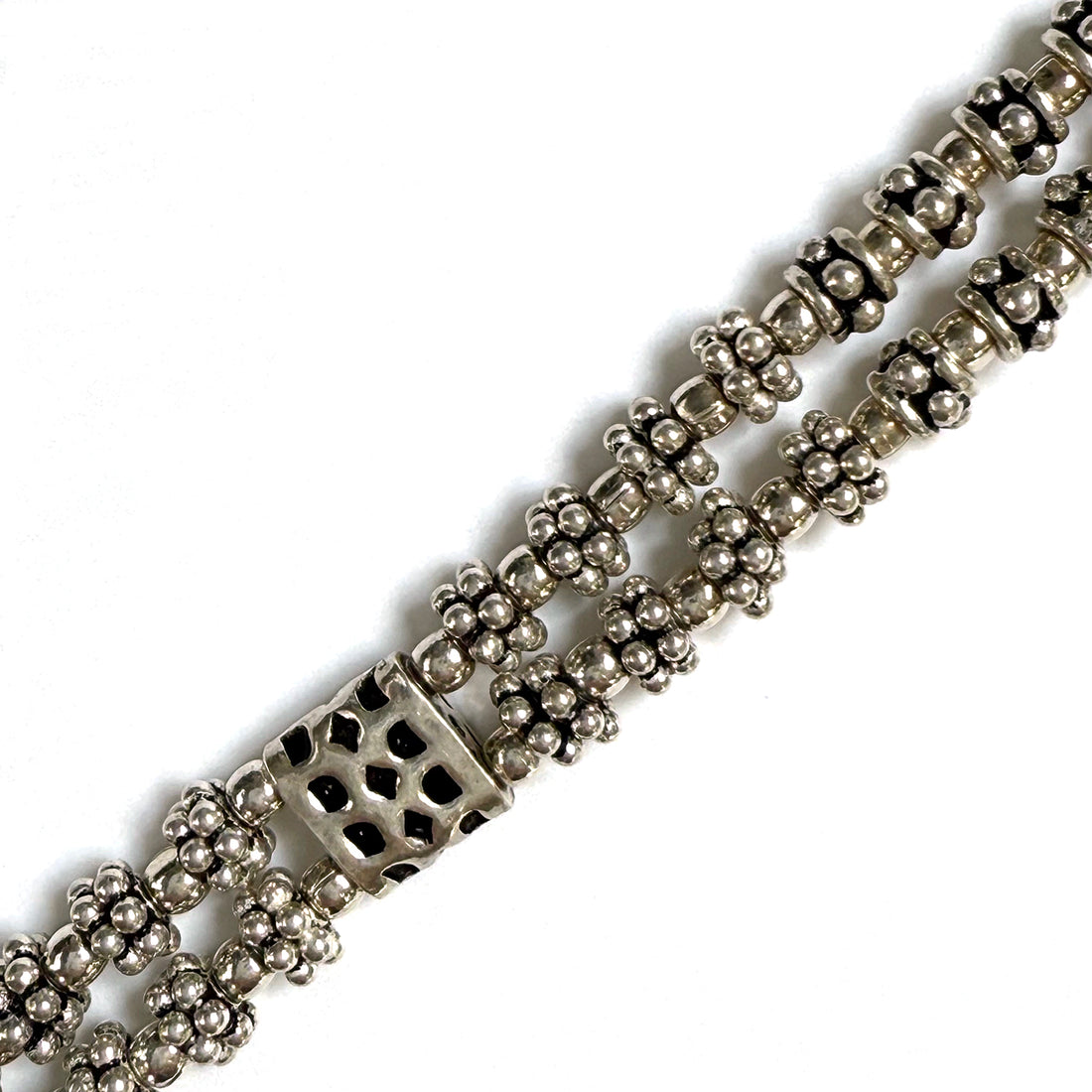 INDIAN SILVER BEADED TWO STRAND BRACELET