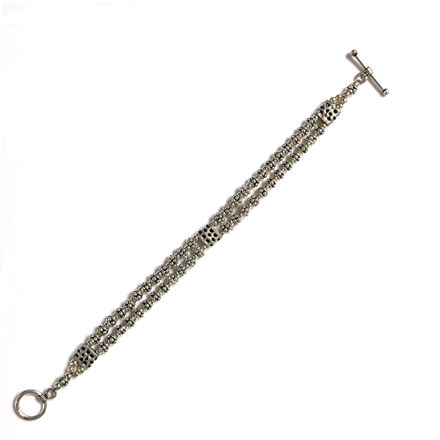 INDIAN SILVER BEADED TWO STRAND BRACELET