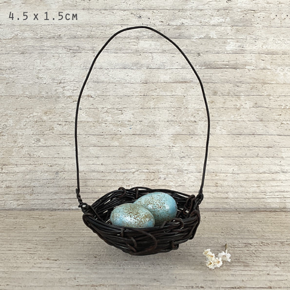 WIRE NEST WITH WOODEN EGGS | BLUE