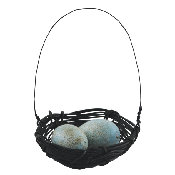 WIRE NEST WITH WOODEN EGGS | BLUE