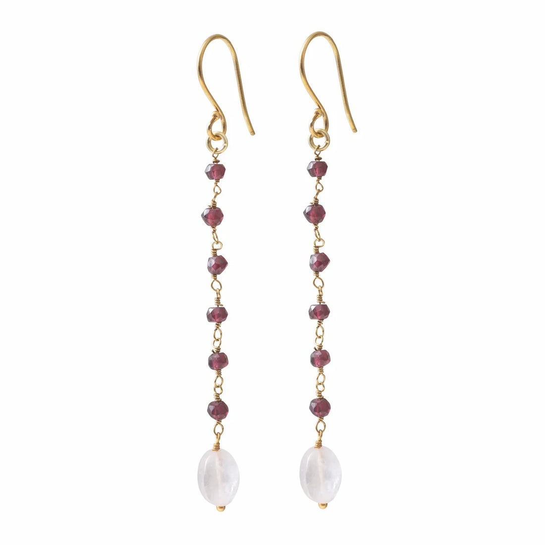 BLOOMING GARNET ROSE QUARTZ GOLD EARRINGS