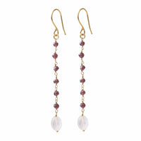 BLOOMING GARNET ROSE QUARTZ GOLD EARRINGS