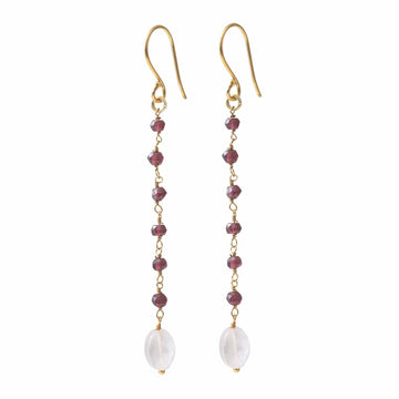 BLOOMING GARNET ROSE QUARTZ GOLD EARRINGS